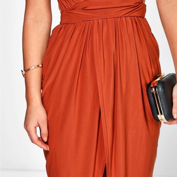Boohoo Vibrant Burnt  Orange Maxi Dress size 10 - Picture 4 of 13
